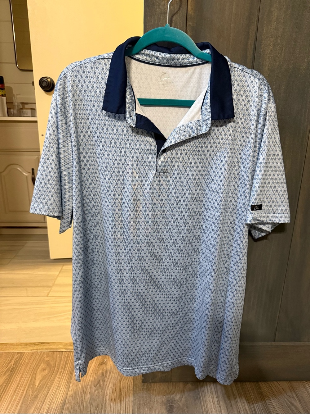 Amazon Light Blue Polo with Navy Contrast Collar and Placket
